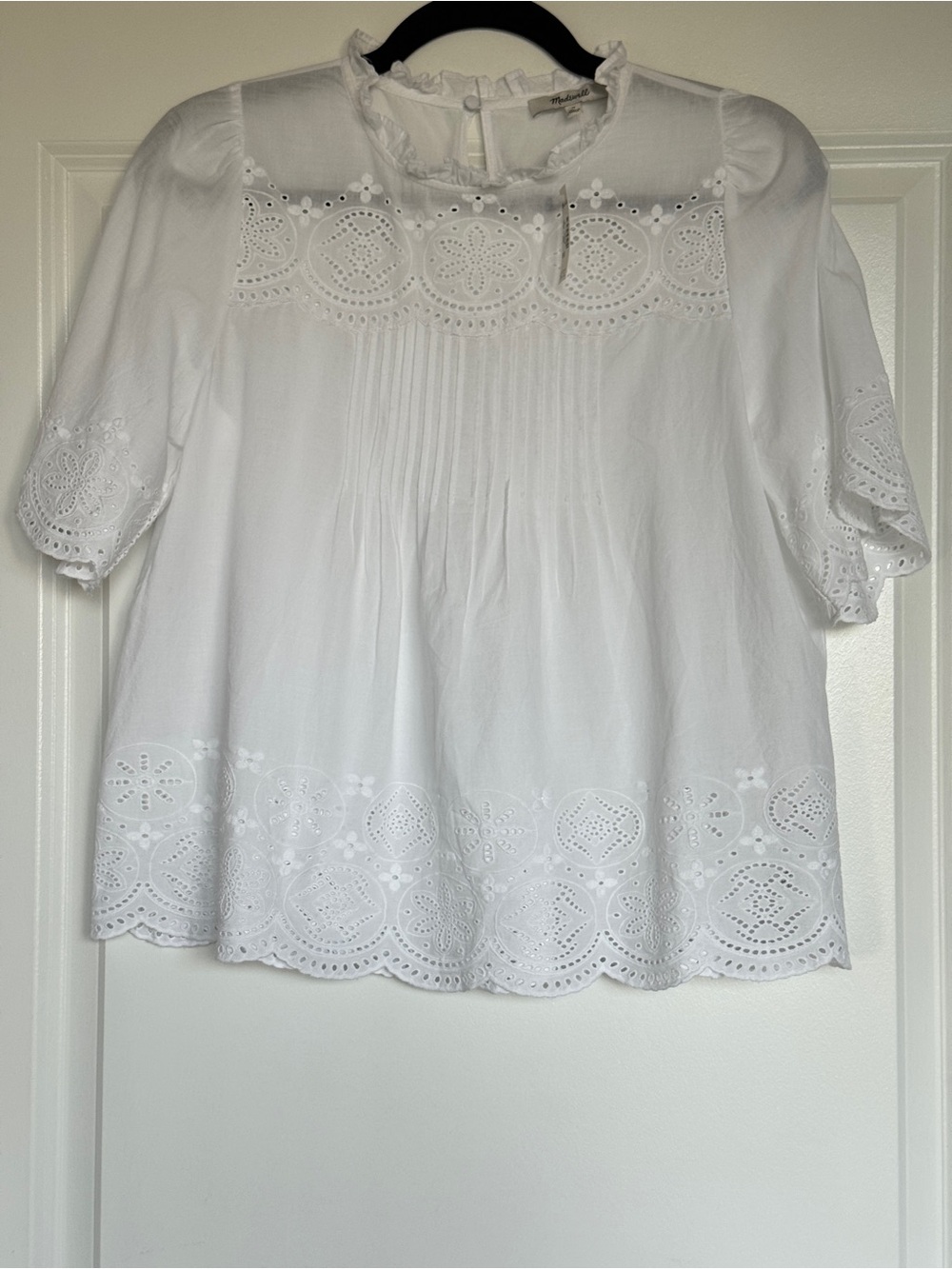NWT MADEWELL Embroidered Pintuck High-Neck Top White Medium 100% Cotton NZ462 - Picture 2 of 15